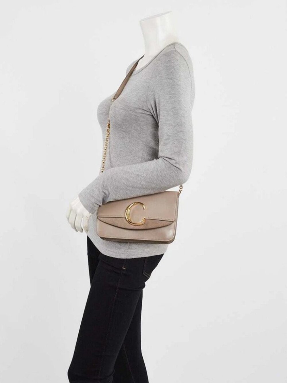 Chloe Motty Grey Calfskin Leather and Suede C Chain Clutch Bag - Picture 11 of 11